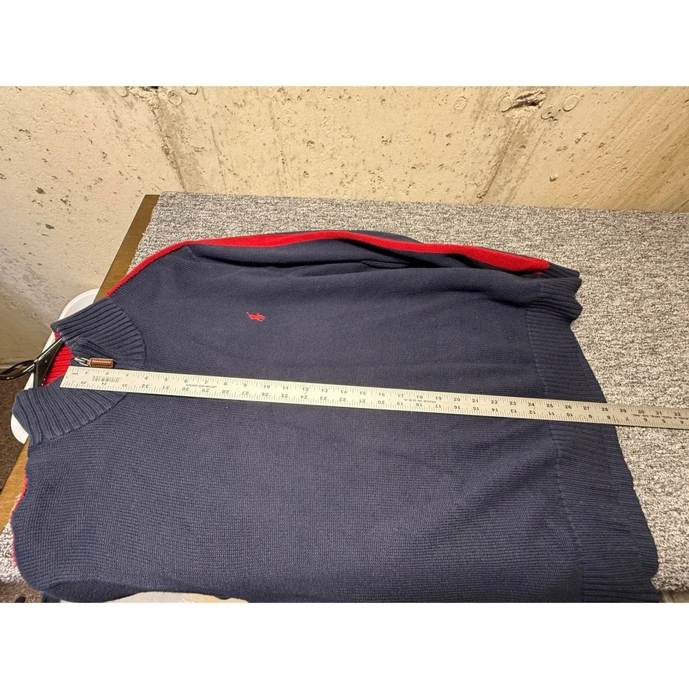 Polo Ralph Lauren Mens XL Navy Blue Red Stripe Quarter Zip Cotton Sweater Logo